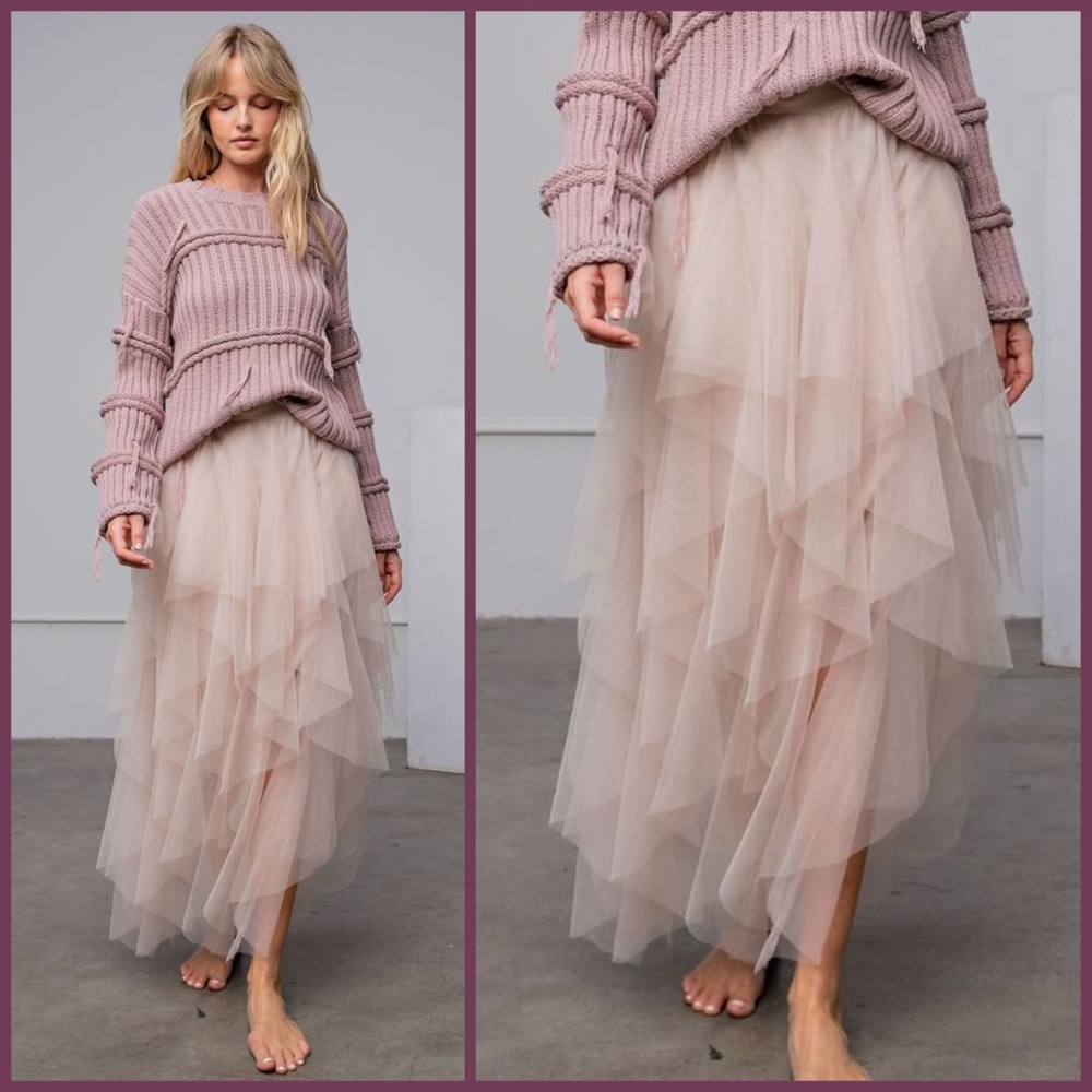 EASEL "Fairy Tale" Tiered Mesh Overlay Waterfall Lined Midi Maxi Ballerina Skirt - Picture 10 of 16
